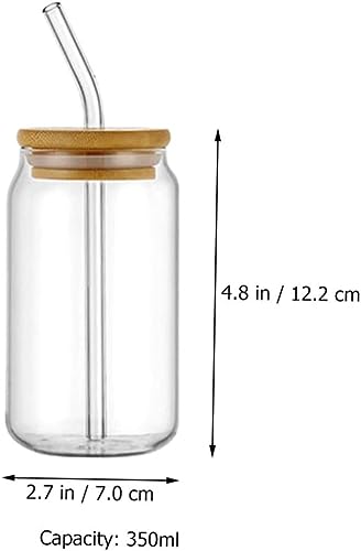 Image of WEZOSHINET 1 Pcs Glass Cups with Bamboo Lids and Straws, 20oz Can Shaped Drinking Beer Glasses, Iced Coffee Cups, Cute Tumbler with Straw Cleaning Brushes, Ideal for Bubble Tea, Smoothie, Juice