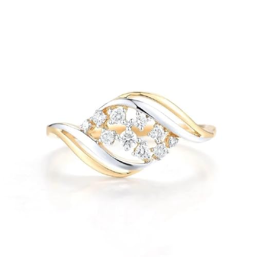 14K Two-Tone Gold Finish Round Cut White Diamond Wedding Band Minimalist Ring for Women's2