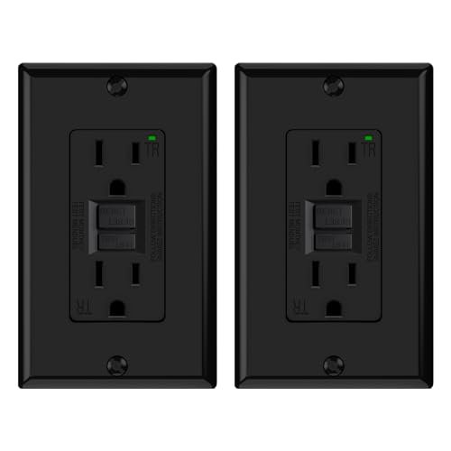 ELEGRP GFCI Outlet 15 Amp, Self-Test GFI Electrical Outlet with Narrow Design, GFCI Receptacle with LED Indicator, UL Listed, Matte Black, Wall Plate Included, 2 Pack