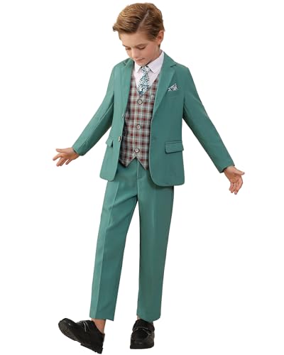 Reviews de Trajes y Blazers para Niño los más recomendados. 49 Nilikastta - Traje de 5 piezas para niños de 6 a 10 años, Verde, 8-9 Años