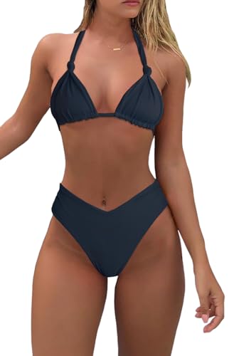 Bikini Sets for Women Sexy Halter Triangle String Bikini Cheeky V Cut High Waisted Thong Swimsuits 2 Piece