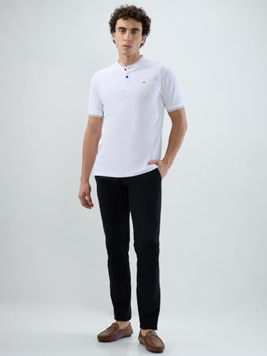 Image of Raymond Men Modern Fit Solid Pattern Pure Cotton Polo Neck Half Sleeve Casual T-Shirt
