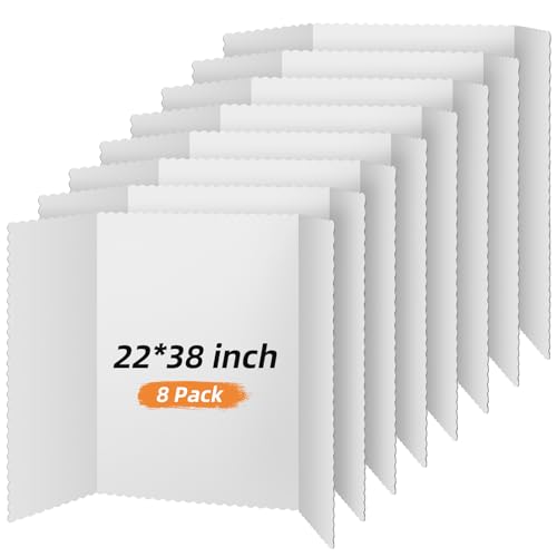 Image of Henoyso 8 Pcs 22 x 38 Inch White Tri Fold Poster Board Bulk for Display | Science Fair Project, Classroom Display Paperboard, Single Wall Build, Lightweight Presentation Board, 3 Panels