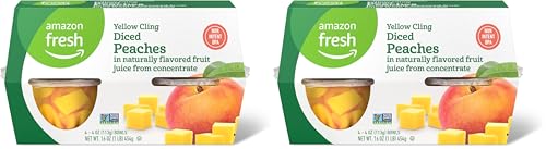 Amazon Fresh, Yellow Cling Diced Peaches in Fruit Juice, 4 Oz Bowls (Previously Happy Belly, Packaging May Vary) (Pack of 8)