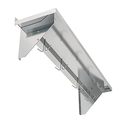 Image of Koolmore Commercial Wall Mounted Pot Rack Organizer Shelf with 4 Removable Storage Hooks for Pots and Pans, Utensils, Kitchen Cooking Accessories, Stainless-Steel Holder (WMPS-1248), 12'' X 48''