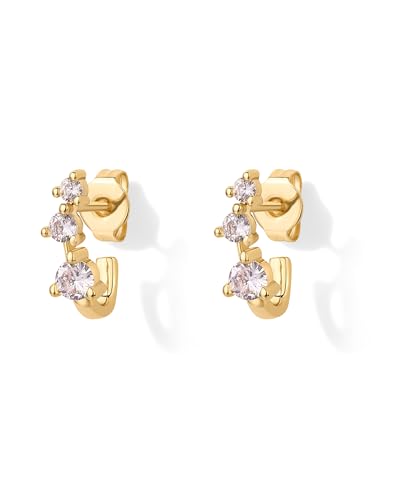 PAVOI 18K Gold Plated Sterling Silver Posts Cubic Zirconia Half Huggie Earrings | Small Hoop Earrings for Women | Constellation Baguette CZ Dainty Stud Cuff Earring3