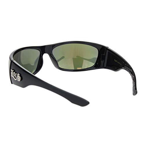 Mens Locs Sunglasses Oval Rectangle Wrap Around Black Frame Mirror Lens UV 4003