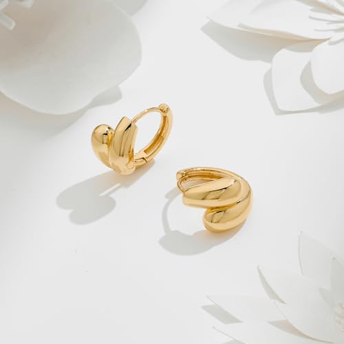 Small Chunky Hoop for Women Gold Huggie Hoops Unique Fashion Modern Jewelry2