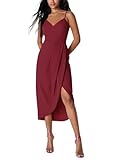 Bonkwa Women Formal Dresses V Neck Cocktail Spaghetti Strap Dresses Tulip Hem Wedding Guest Summer Midi Wrap Sexy Dress Wine Red