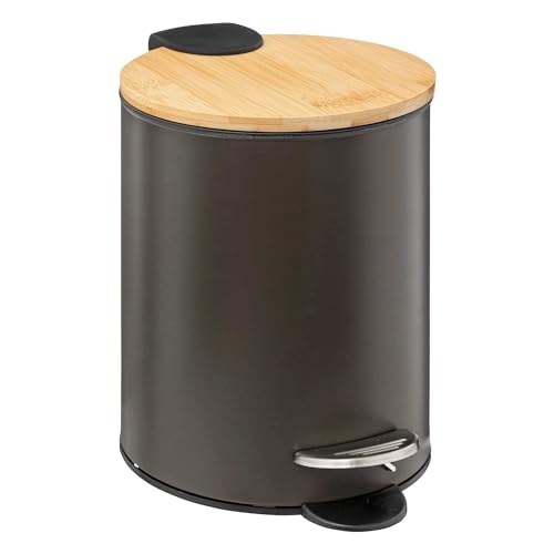 UNIMASA Papelera de baño con Tapa de Madera 3L - Cubo de Basura para baño con Tapa y Pedal Cierre silencioso - Negro