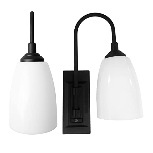 Westek LED Battery Operated 2 Pack - 4 Hour Auto Shut-Off Wireless Wall Sconce, 100 Lumens - Easy Install Battery Powered Sconce Light - Plastic with Matte Black Finish