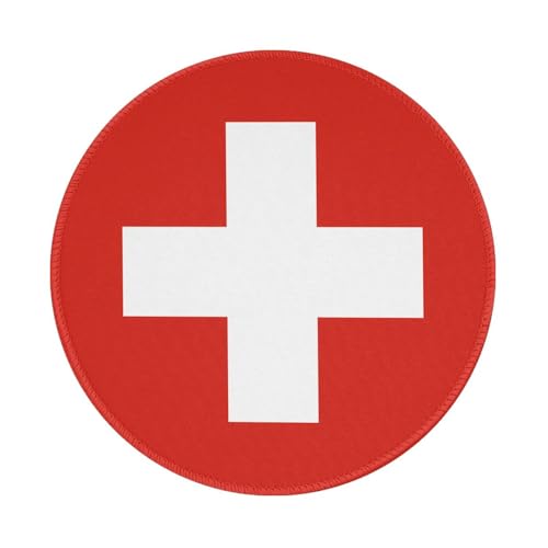 Tapis de souris rond en caoutchouc antidérapant motif drapeau suisse - Durable et confortable pour le bureau, les jeux et l'apprentissage - 20,3 cm