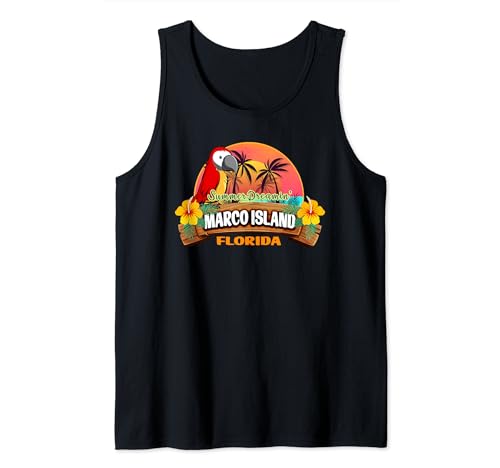 Marco Island Florida Vacaciones de verano Retro Sunset Souvenirs Camiseta sin Mangas