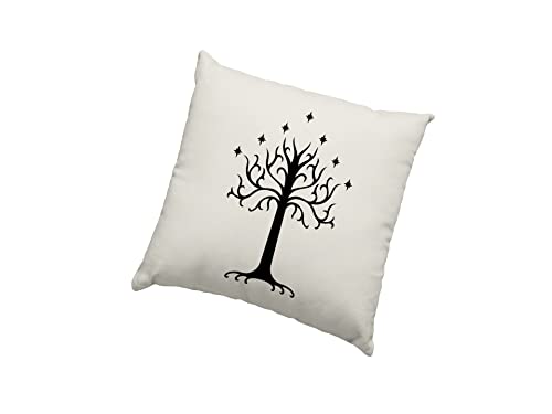 HotScamp The Rings Cushion Cover - White Tree of Gondor Scatter Cushion Home Accessory Pillow Bedroom Fantasy Story Movie TV - Natural Canvas 40x40cm