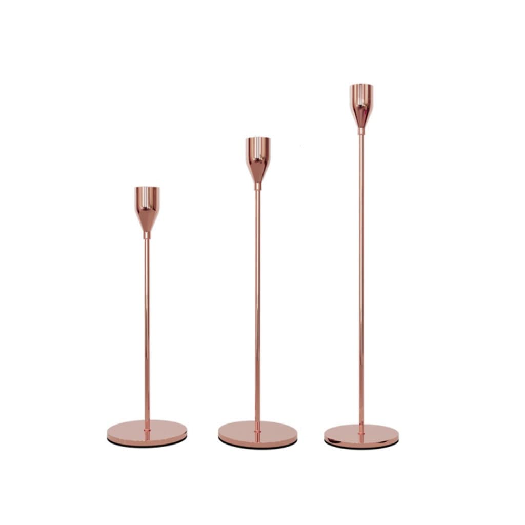 Candeleros Portavelas 3 unids / set Metal Vela Tenedor de vela simple Navidad Boda Decoración de la decoración Bar Partido Sala de estar Hogar Candillo Decoración Candelabros Decorativos(Rose gold)