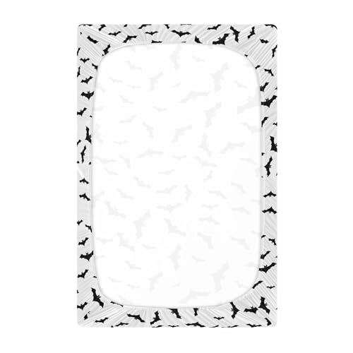 Image of Bats Halloween Crib Sheets Soft Breathable Fitted Baby Crib Sheets Mattress Cover for Girl Boys, 52 inch inch x 28 inch inch x 9 inch inch, M01C22009