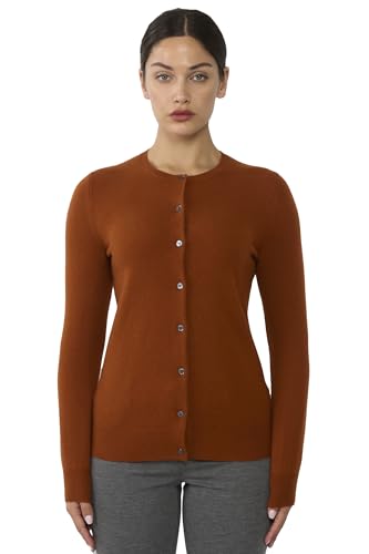 Image of JENNIE LIU Women's 100% Cashmere Button Front Long Sleeve Crewneck Cardigan Sweater