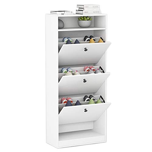Zapatero abatible con Puerta Multicapa, Sencillo, para el hogar, a Prueba de Polvo, de Madera Maciza (Blanco, 50 x 24 x 120 cm)