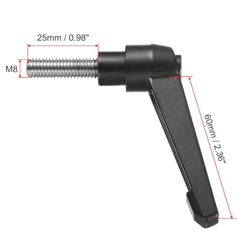 Image of uxcell Adjustable Clamping Lever Handle M8 x 25mm Metric 304 Stainless Steel Male Threaded Stud Hand Knobs Push Button Ratchet Rotating Screw Handles Bolts with Locking Lever Black