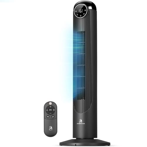 Image of Antarctic Star Tower Fan, 35 Inch DC Motor Bladeless Oscillating Fan with Remote, 6 Speeds & 4 Modes, LED Display, 9H Timer, Quiet Floor Standing Fan for Bedroom Living Room Office, Black