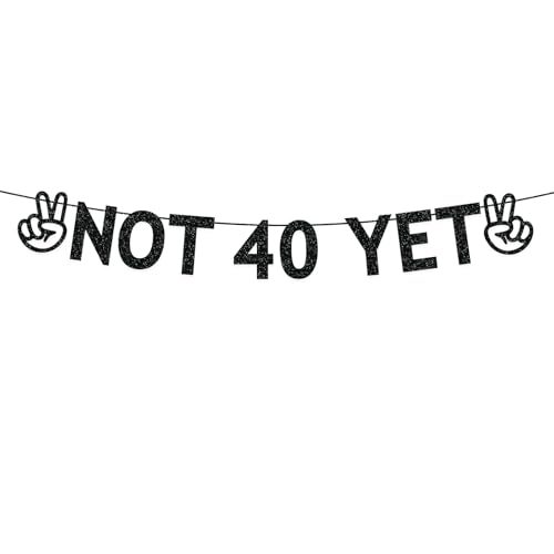 39th Birthday Party Decorations for Men Women, Black Glitter Not 40 Yet Banner, Funny 39 Years Old Birthday Party Decorations Supplies