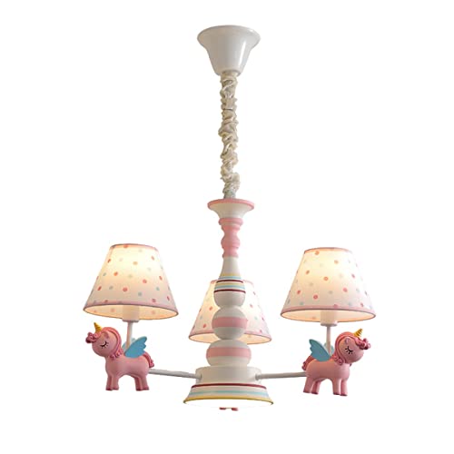 SXSKPP Lámpara de araña Creativa Moderna diseño de Unicornio de Dibujos Animados, 3 Luces, Estilo nórdico, para habitación Infantil, lámpara Colgante para Dormitorio, iluminaci