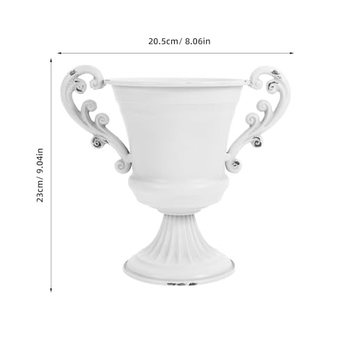 Vase à fleurs rétro blanc en fer sur pied pour centre de table - 8