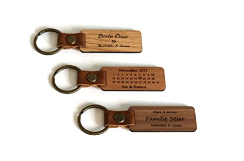 Personalisierter Schlüsselanhänger, Anhänger mit Schlüsselring, aus Holz mit individueller Gravur, Geschenk für Weihnachten, zum Geburtstag, Valentinstag uvm.