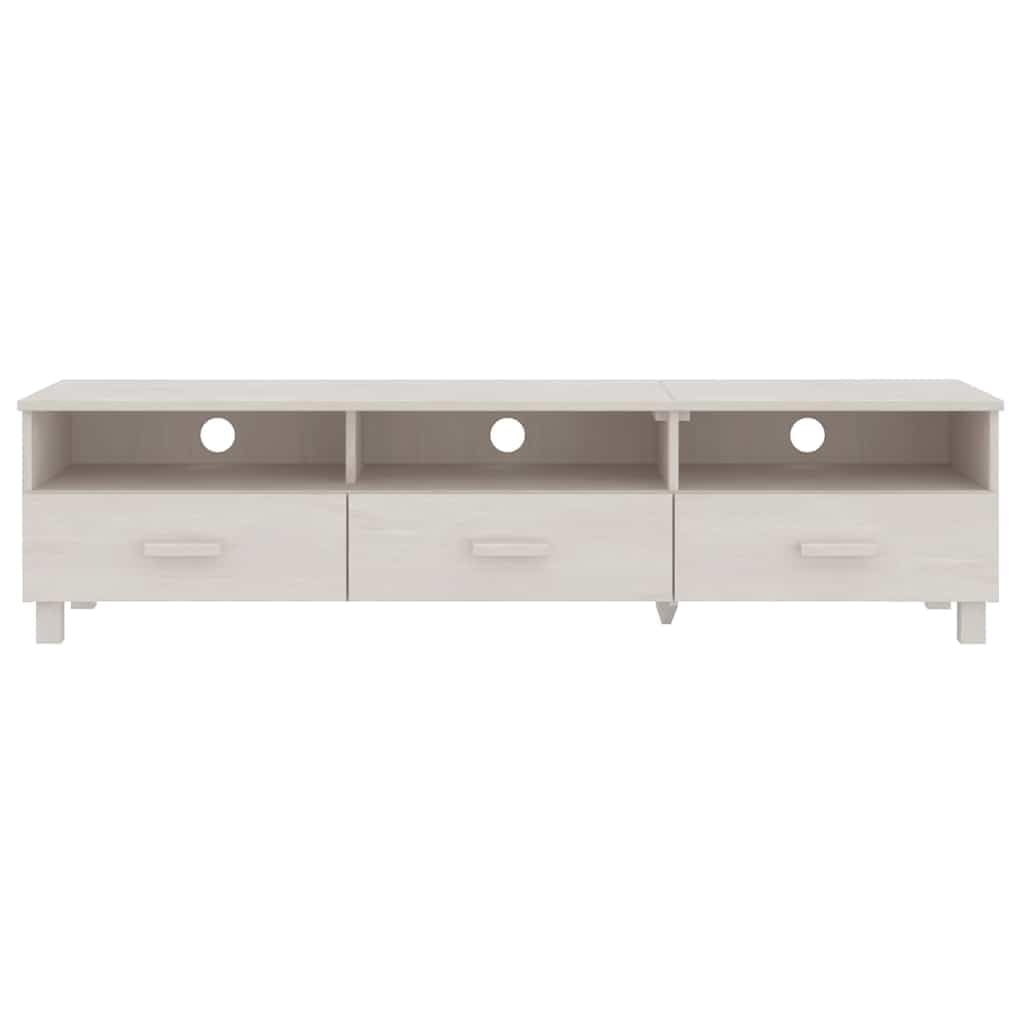 Szafka pod telewizor biała 158 x 40 x 40 cm, lite drewno sosnowe z 3 szufladami, 3 półkami, kanał kablowy i półka do salonu, sypialni, kina domowego