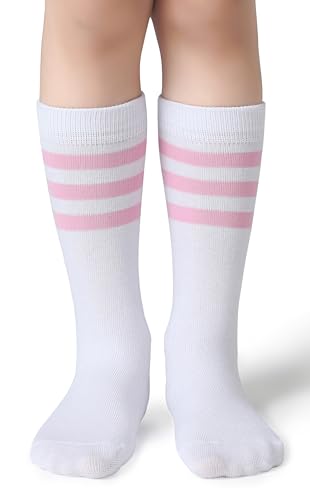 Pareberry Boys Girls Over the Calf Striped Tube Socks Cotton Soft Retro Athletics No Heel Socks for Kids 5-14 Years