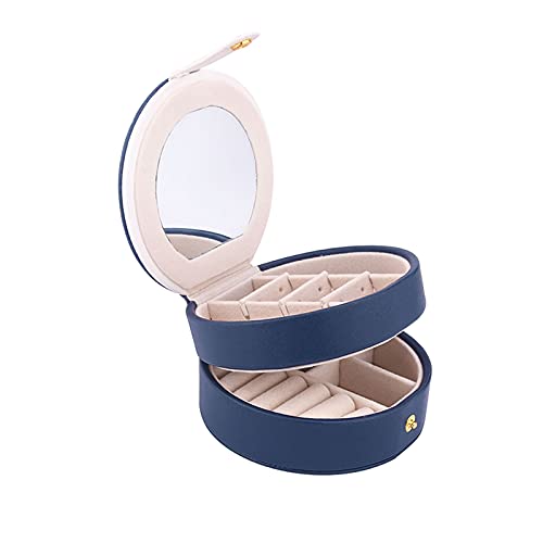Schmuckkästchen Schmuckschatulle, Tragbare Einfache Schmuckbox Armband Halskette Ohrringe Ring Aufbewahrungsbox Reise Essentials Kleiner Kreis Navy Blau Farbe Weiß Farbe Schmuckbox ( Color : A ) Cover