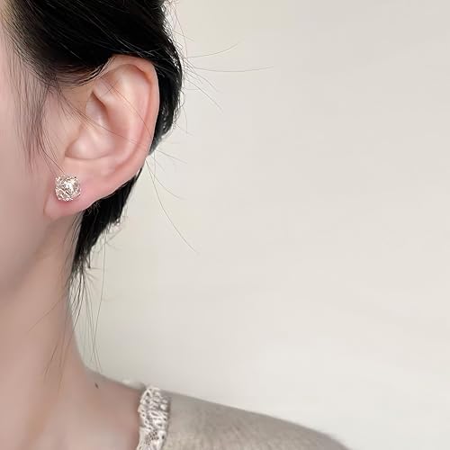 14K Gold Plated Cubic Zirconia Stud Earrings for Women, 0.4 in (10 mm) Geometric 3D-Faceted CZ, 925 Sterling Silver Posts2