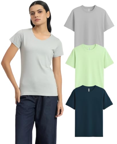Image of Sleepynuts Women's Plain Round Neck Regular Fit Half Sleeve Cotton T Shirt