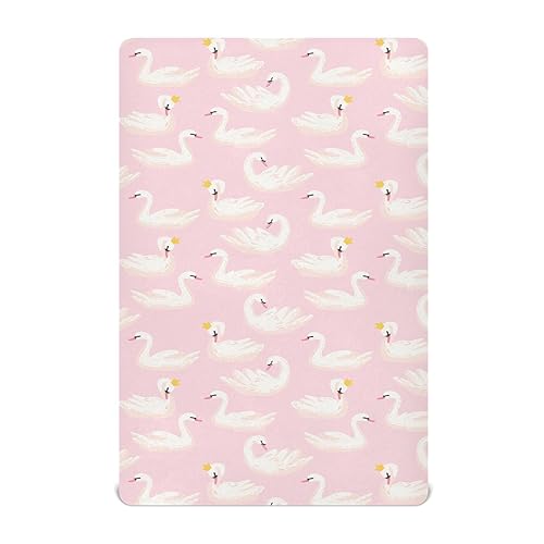 Image of Fitted Crib Sheets Pink Cute Swan Animals Stretchy Portable Playard Sheets for Baby Toddler, Breathable Soft Mini Crib Mattress 39 x 27 in for Boys and Girls