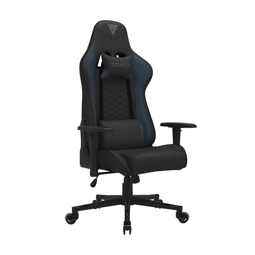 SENSE7 Gaming Stoff Spellcaster Bürostuhl Zocker Gamer Ergonomischer Stuhl Armlehne Einteiliger Stahlrahmen Einstellbarer Neigungswinkel, Schwarz-Blau, 43-52 x 69,5 x 57, 5902659841568