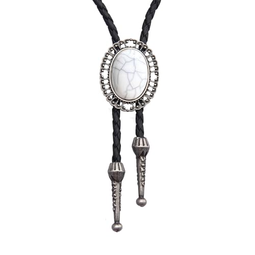 Image of AZORA Western Cowboy Bolo Tie Men Leather Necktie Leather Cord Turquoise Stone Bolo Ties for Men Women