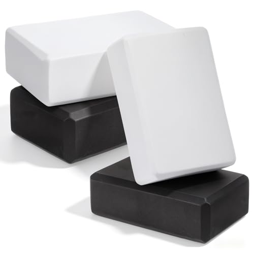 4 Pack Yoga Blocks High Density EVA Foam Blocks for Strength Flexibility and Balance Non-Slip Surface for Yoga Pilates Meditation (8.9x6.7x3 Inches 2 Black + 2 Gray)