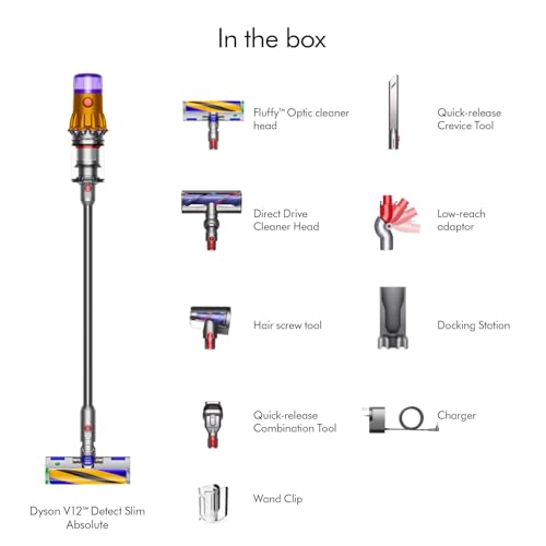 Image of Dyson V12 Detect Slim Cordless Vacuum Cleaner|2 Yr Warranty incl Accidental Damage Protection|Illumination Reveals Hidden dust|LCD Screen and 3 Power Modes|150 Airwatts, 0.35L bin, 60 mins runtime