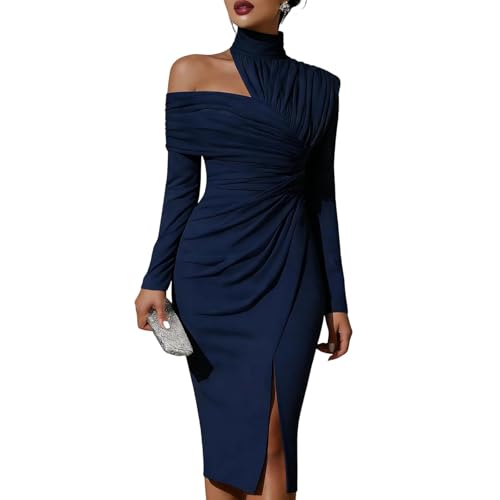 Robe manches longues col roulé à coupe ajustée et maille extensible