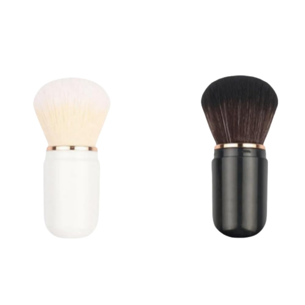 Retractable Makeup Brushes, White Black Plastic Travel Mini Face Blush Powder Foundation Cream Cosmetics Tool for Women