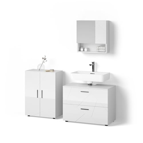 Livinity Badmöbel-Set Ronco, Weiß Hochglanz, 3 Teile, mit Unterschrank 80 cm Livinity Badmöbel-Set Ronco, Weiß Hochglanz, 3 Teile, mit Unterschrank 80 cm