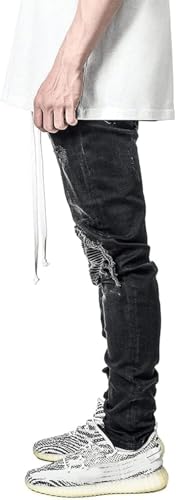 Maiyifu-GJ Mens Distressed Biker Jeans Ripped Punk Gothic Zipper Denim Pants Hip Hop Tapered Leg Slim Fit Jeans Pant4