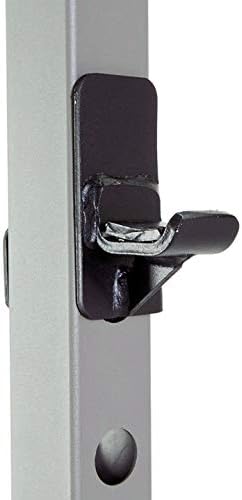Close-up of a J-hook installed on the power cage upright