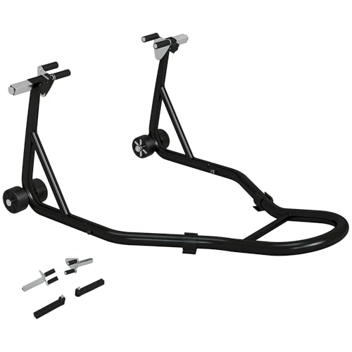 HOMCOM Béquille d'atelier moto avant leve moto support pour moto avec goupille réglable et adaptateurs pour bras oscillant, support universel de levage pour...