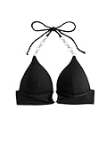 SOLY HUX Women's Halter Push Up Bikini Top Ring Linked Swimsuit Bathing Suit Tops Pure Black Large