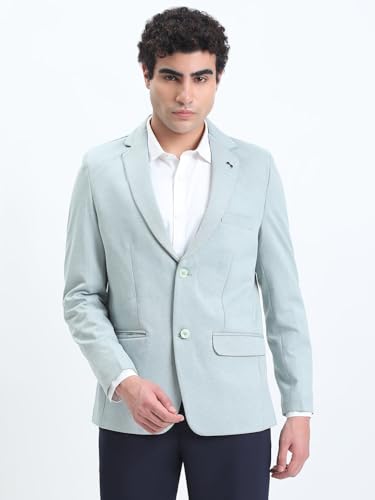 Image of SHOWOFFFF Men Solid Single Breasted Formal Blazer | Notched Lapel Full Sleeves Cotton Blazer for Mens | Slim Fit Regular Length Blazer for Men's