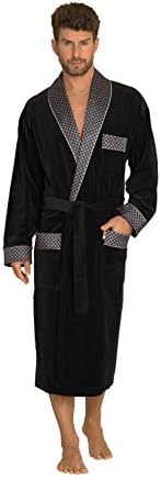Mens Classic Bathrobe Lounge Wear Cotton Dressing Gown Long Length Warm Robe Dark Blue