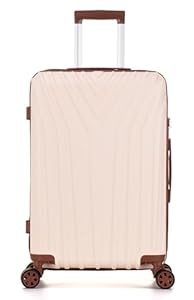 DK Luggage 24" Medium Hard Shell Suitcase Luggage 4 Wheel Spinner ABS101 (Off-White, 24" Medium)