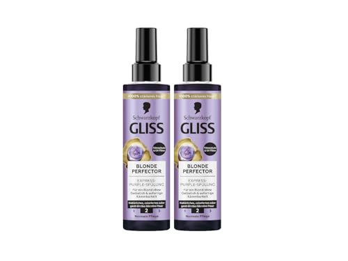 Gliss Express-Purple-Spülung Blonde Perfector (2x 200 ml), Haarspülung zum Sprühen für natürliches, coloriertes & gesträhntes blondes Haar, mit Föhnschutz & UV-Filter