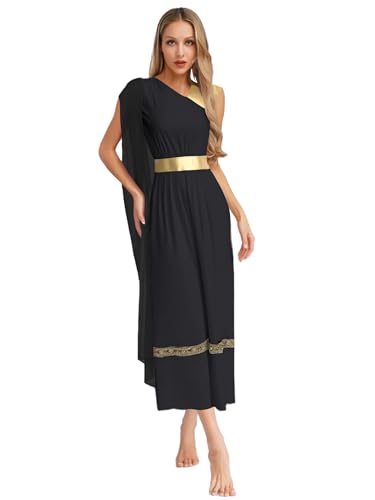 Yruioon Damen Griechische Göttin Kostüm Weißes Griechisches Kleid Antike Römerin Kostüm Halloween Karneval Fasching Mottoparty B Schwarz S